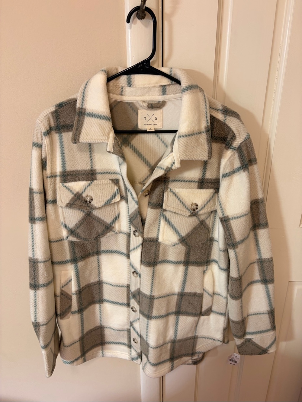 Thread & Supply Cream and Light Blue Plaid Shacket